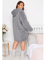 Plus Size Oversized Teddy Hoodie Jurk met Zakken