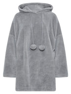 Plus Size Oversized Teddy Hoodie Jurk met Zakken