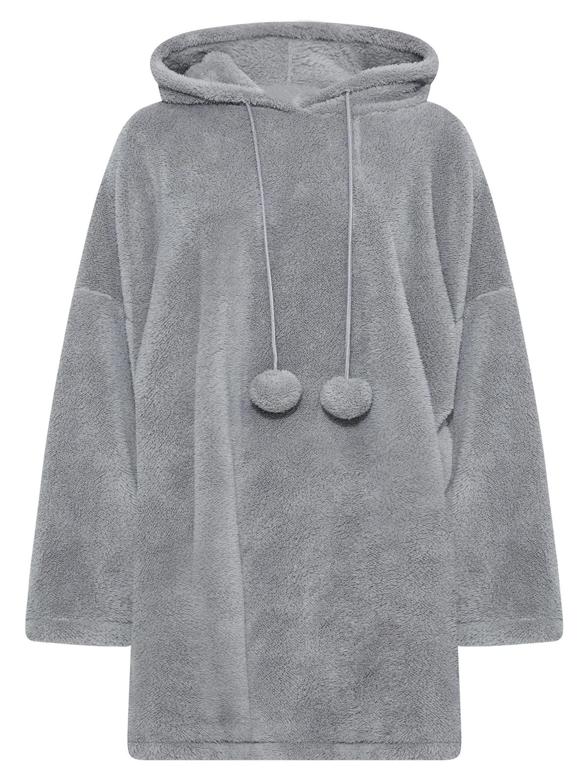 Plus Size Oversized Teddy Hoodie Jurk met Zakken