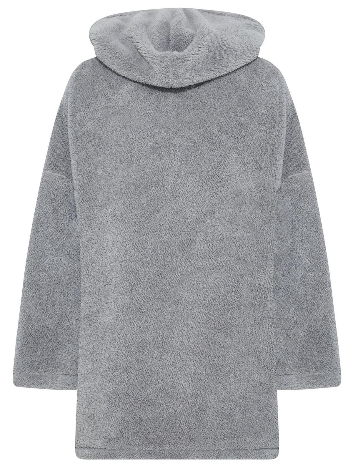 Plus Size Oversized Teddy Hoodie Jurk met Zakken