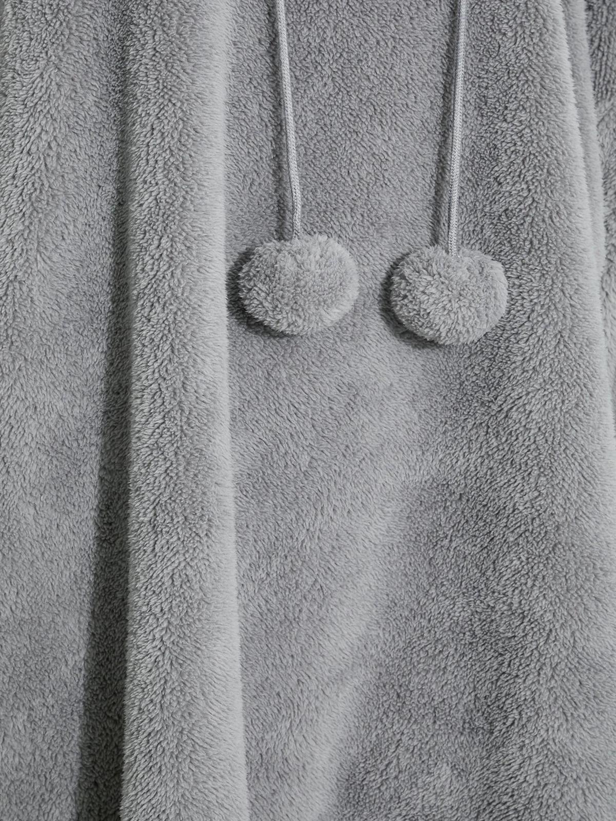 Plus Size Oversized Teddy Hoodie Jurk met Zakken