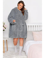 Plus Size Oversized Teddy Hoodie Jurk met Zakken