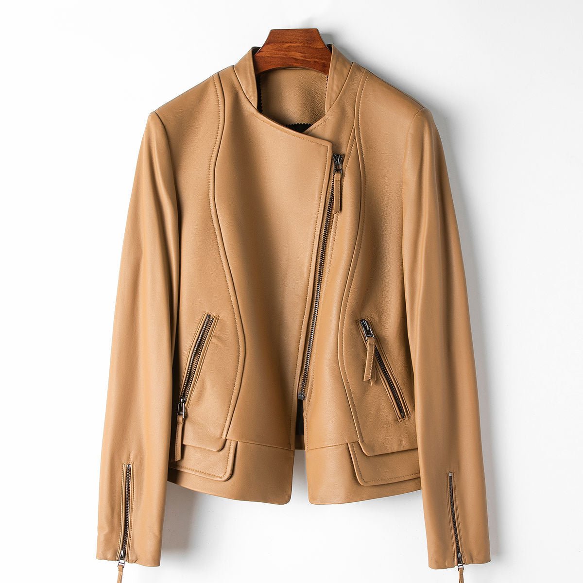 Premium Leren Lange Mouwen Getailleerde Jas Dames