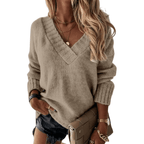 Relaxed Fit Dames Pullover met V-hals - Kriebelvrij