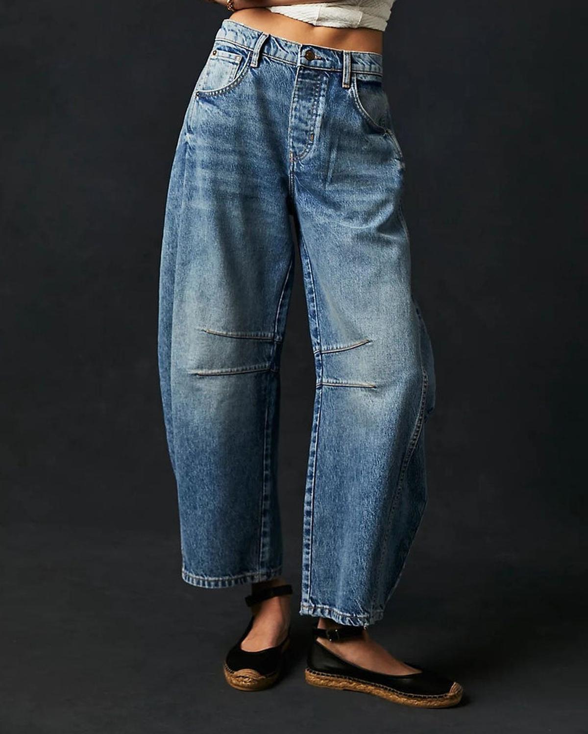 Relaxed Fit Distressed Jeans Barrel Cut met Hoge Taille