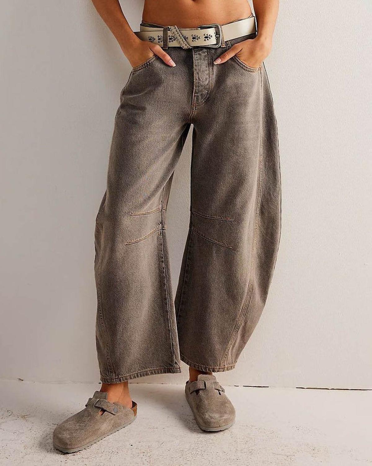 Relaxed Fit Distressed Jeans Barrel Cut met Hoge Taille