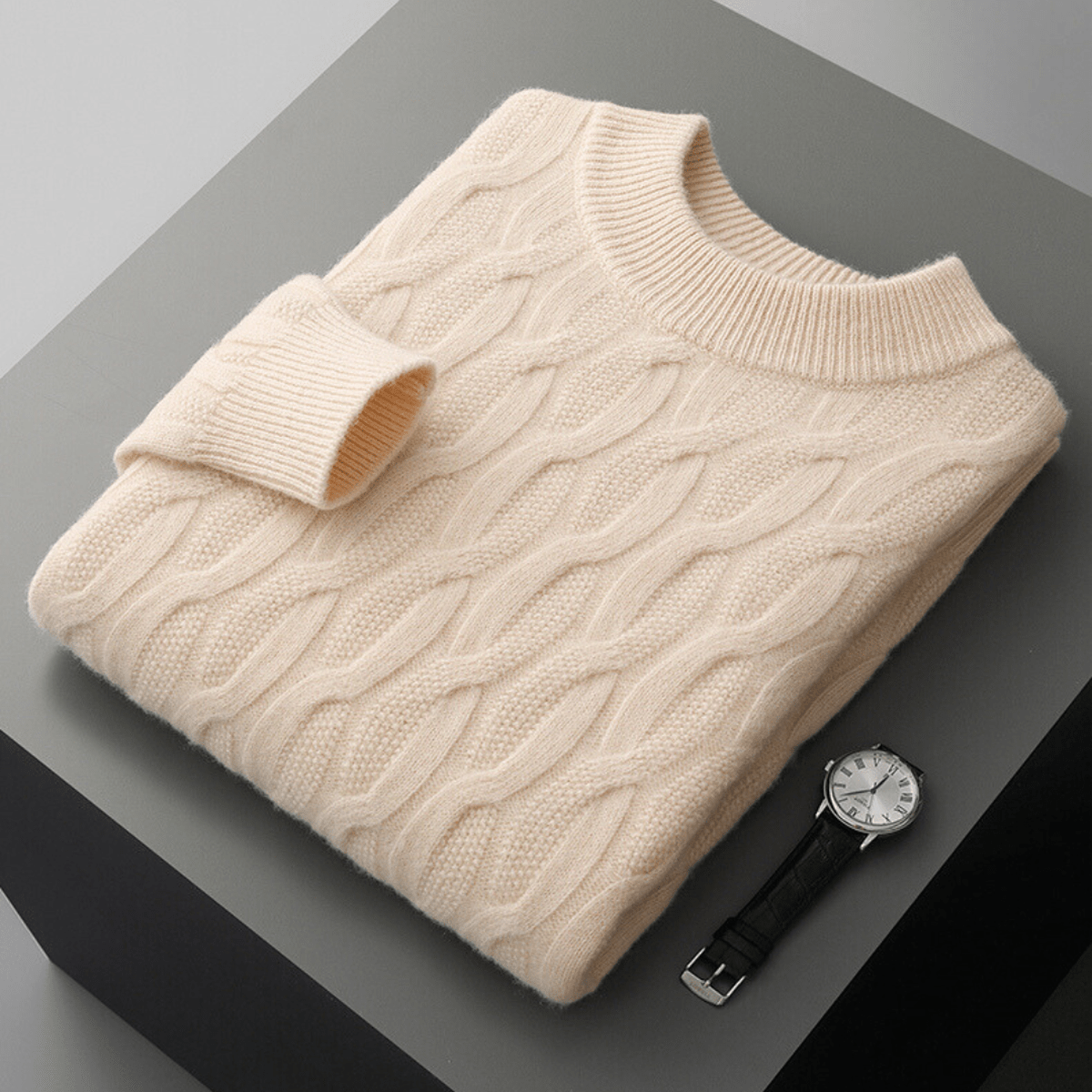 Relaxed Fit Kabelbrei Wolmix Trui voor Herfst en Winter