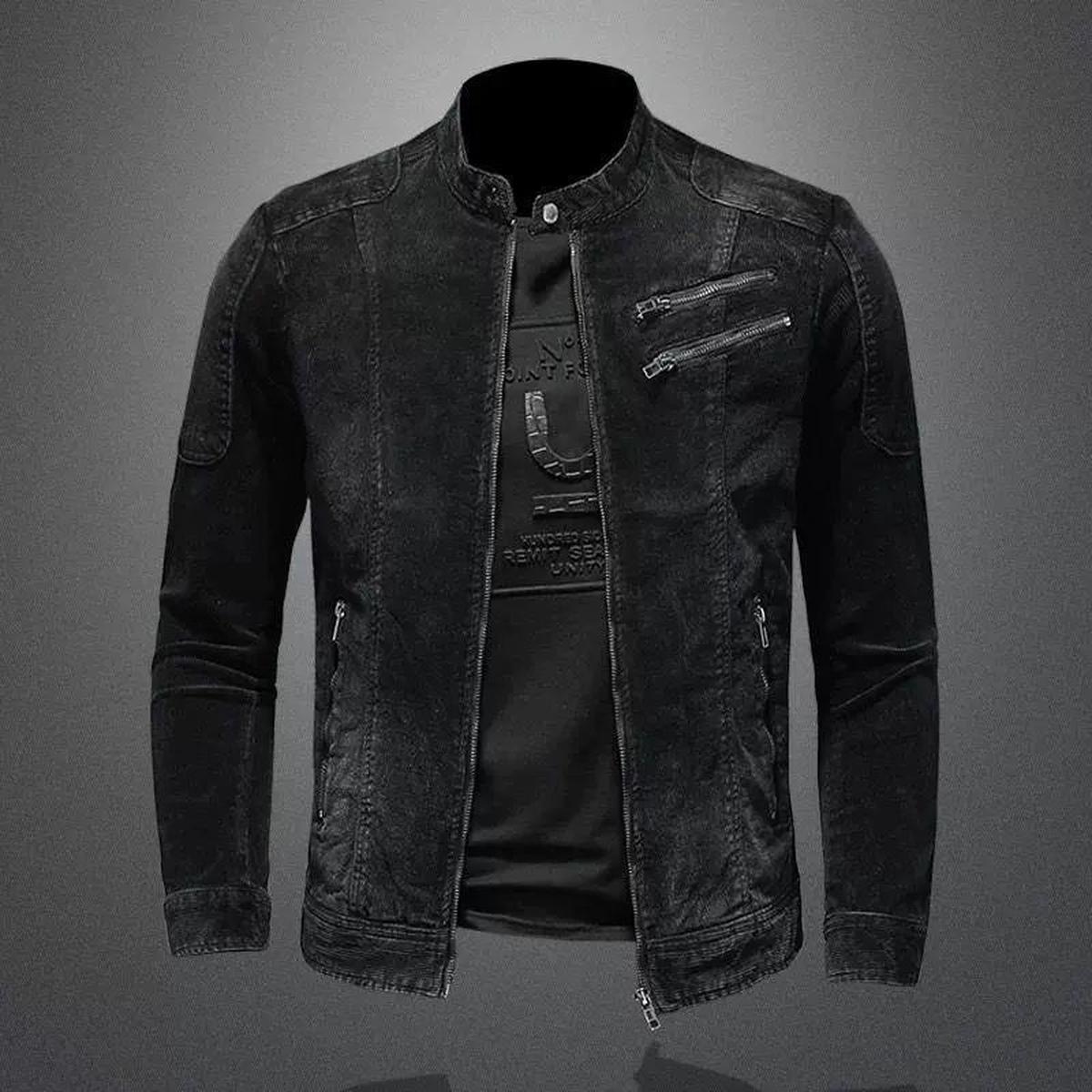 Retro Bikerjack Slim Fit met Ritszakken