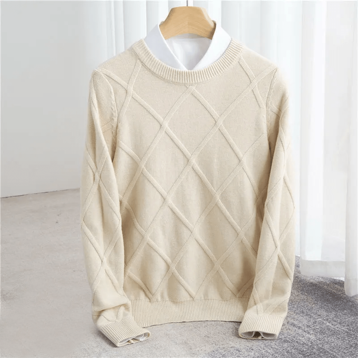 Ribgebreide Crew Neck Trui Van Wolblend Voor Mannen