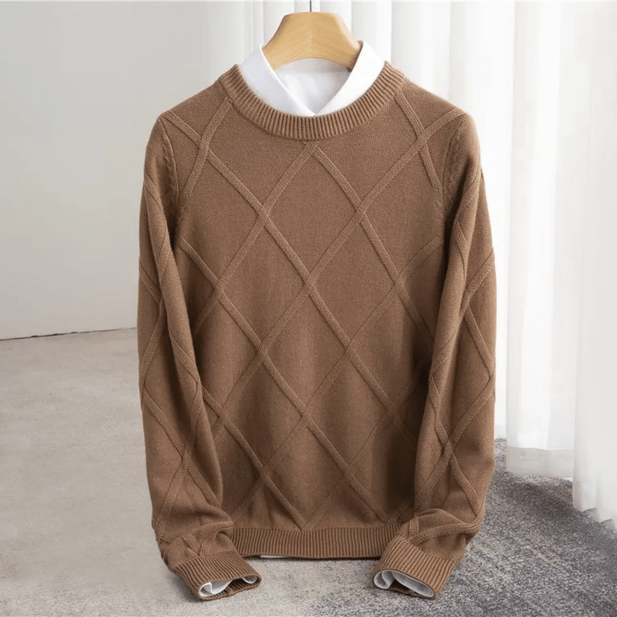 Ribgebreide Crew Neck Trui Van Wolblend Voor Mannen
