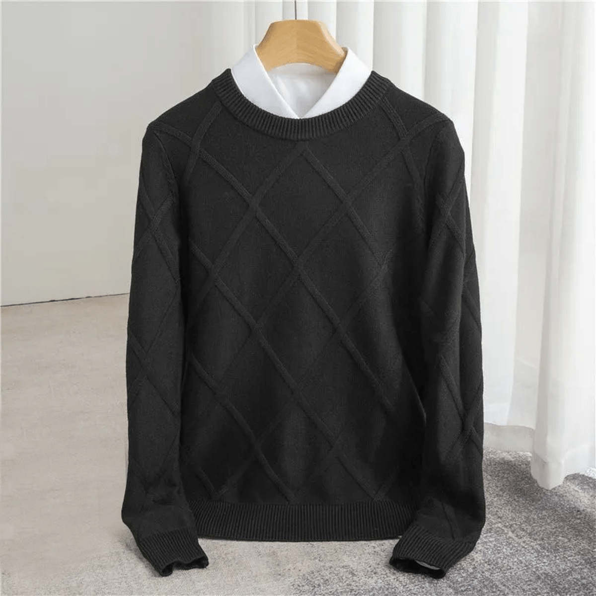 Ribgebreide Crew Neck Trui Van Wolblend Voor Mannen