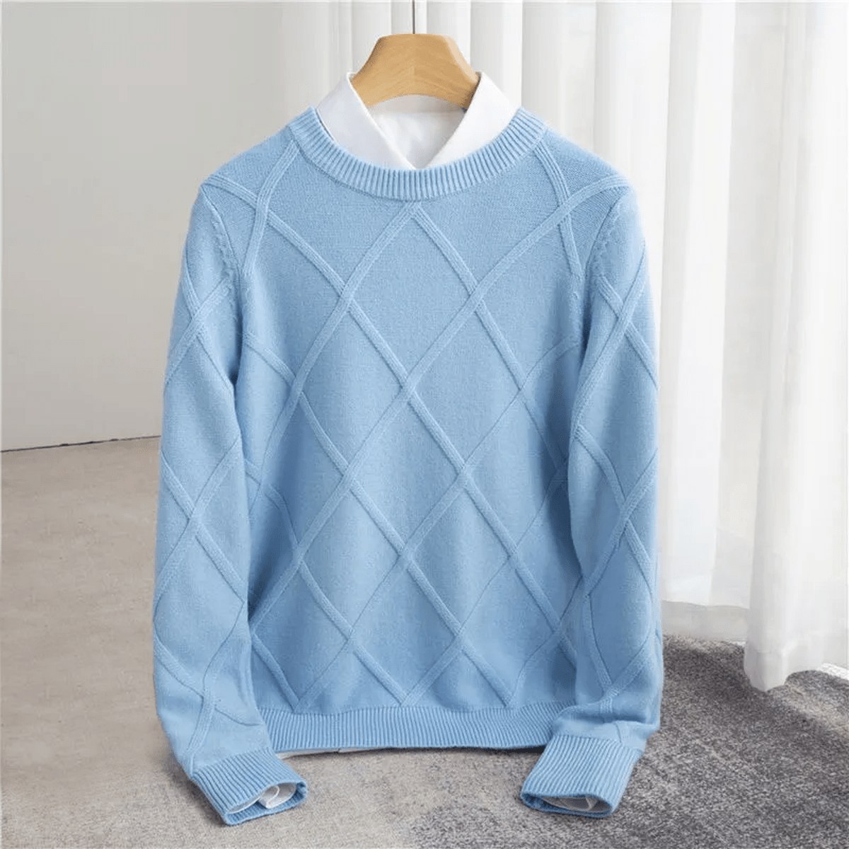 Ribgebreide Crew Neck Trui Van Wolblend Voor Mannen