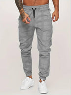 Ruitpatroon Katoenmix Joggers Met Elastische Tailleband En Enkelmanchetten