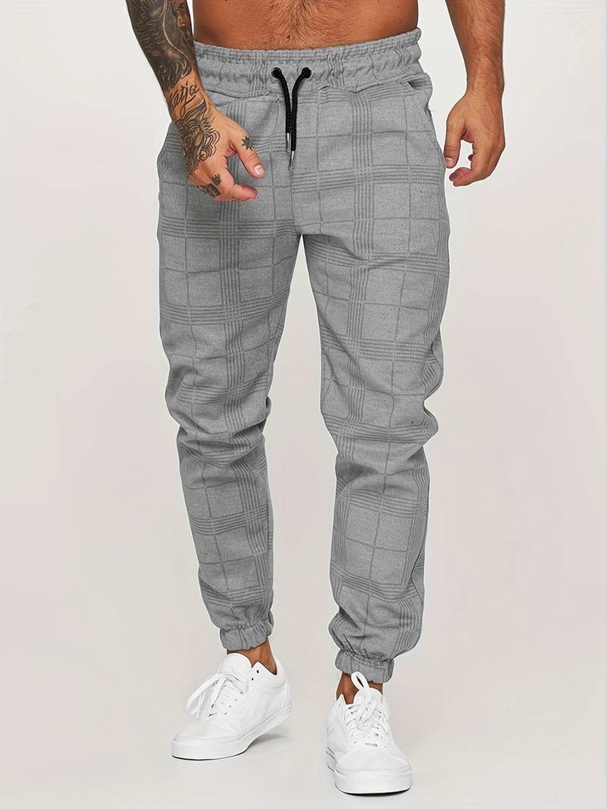 Ruitpatroon Katoenmix Joggers Met Elastische Tailleband En Enkelmanchetten
