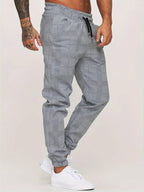 Ruitpatroon Katoenmix Joggers Met Elastische Tailleband En Enkelmanchetten