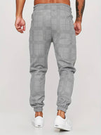 Ruitpatroon Katoenmix Joggers Met Elastische Tailleband En Enkelmanchetten