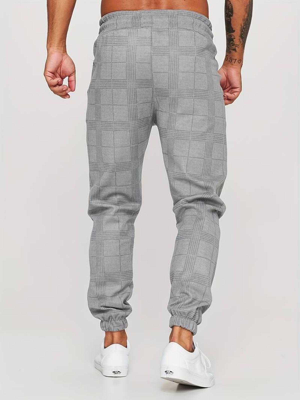 Ruitpatroon Katoenmix Joggers Met Elastische Tailleband En Enkelmanchetten
