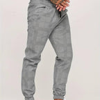 Ruitpatroon Katoenmix Joggers Met Elastische Tailleband En Enkelmanchetten