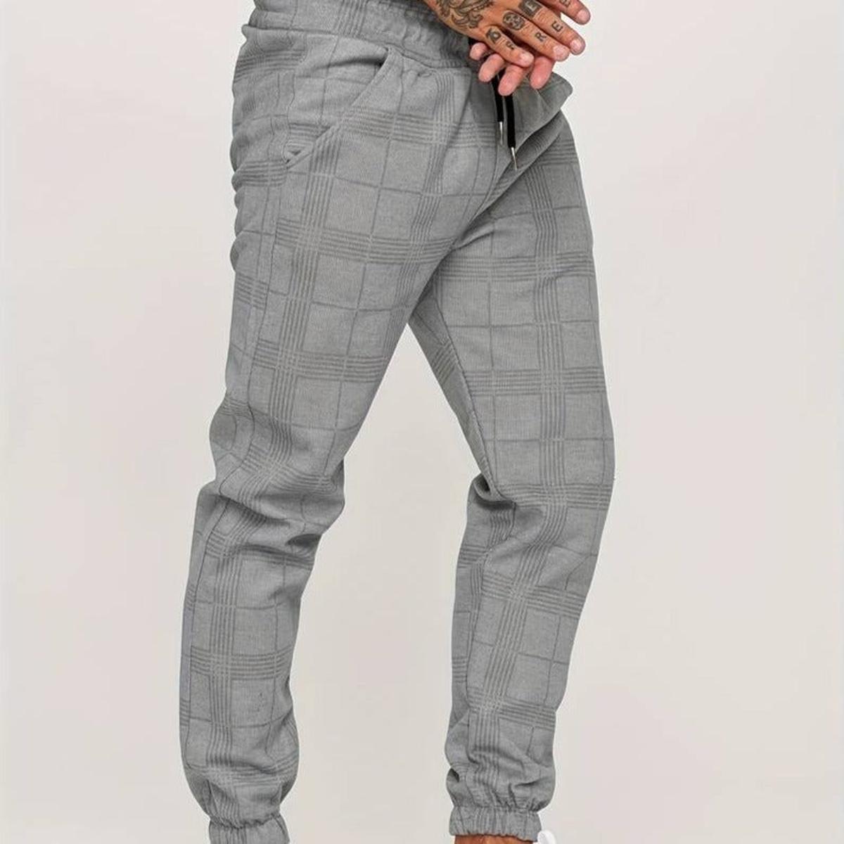 Ruitpatroon Katoenmix Joggers Met Elastische Tailleband En Enkelmanchetten