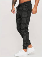 Ruitpatroon Katoenmix Joggers Met Elastische Tailleband En Enkelmanchetten
