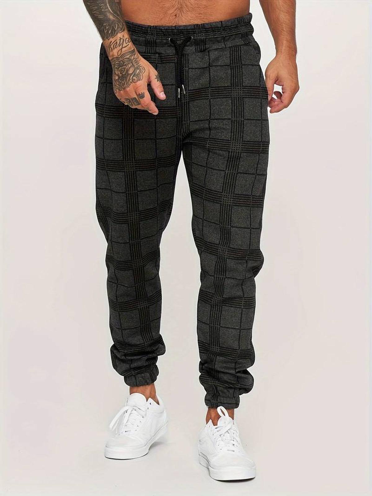 Ruitpatroon Katoenmix Joggers Met Elastische Tailleband En Enkelmanchetten