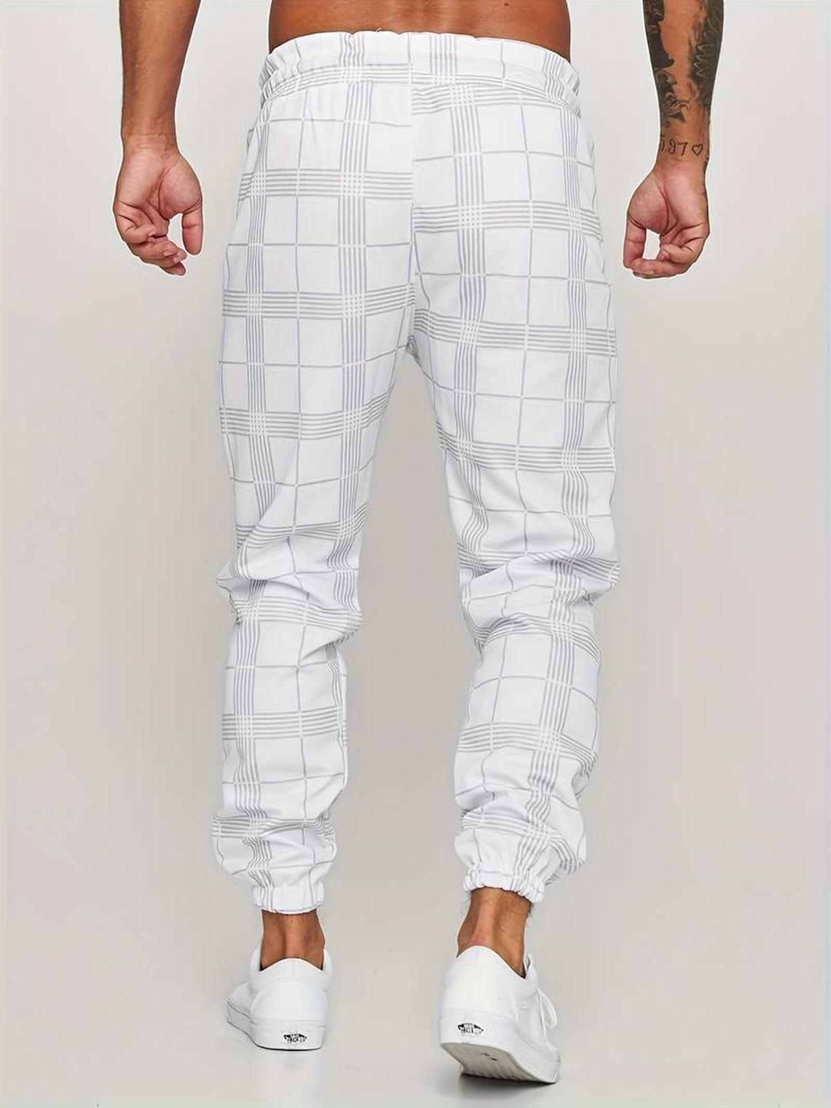 Ruitpatroon Katoenmix Joggers Met Elastische Tailleband En Enkelmanchetten
