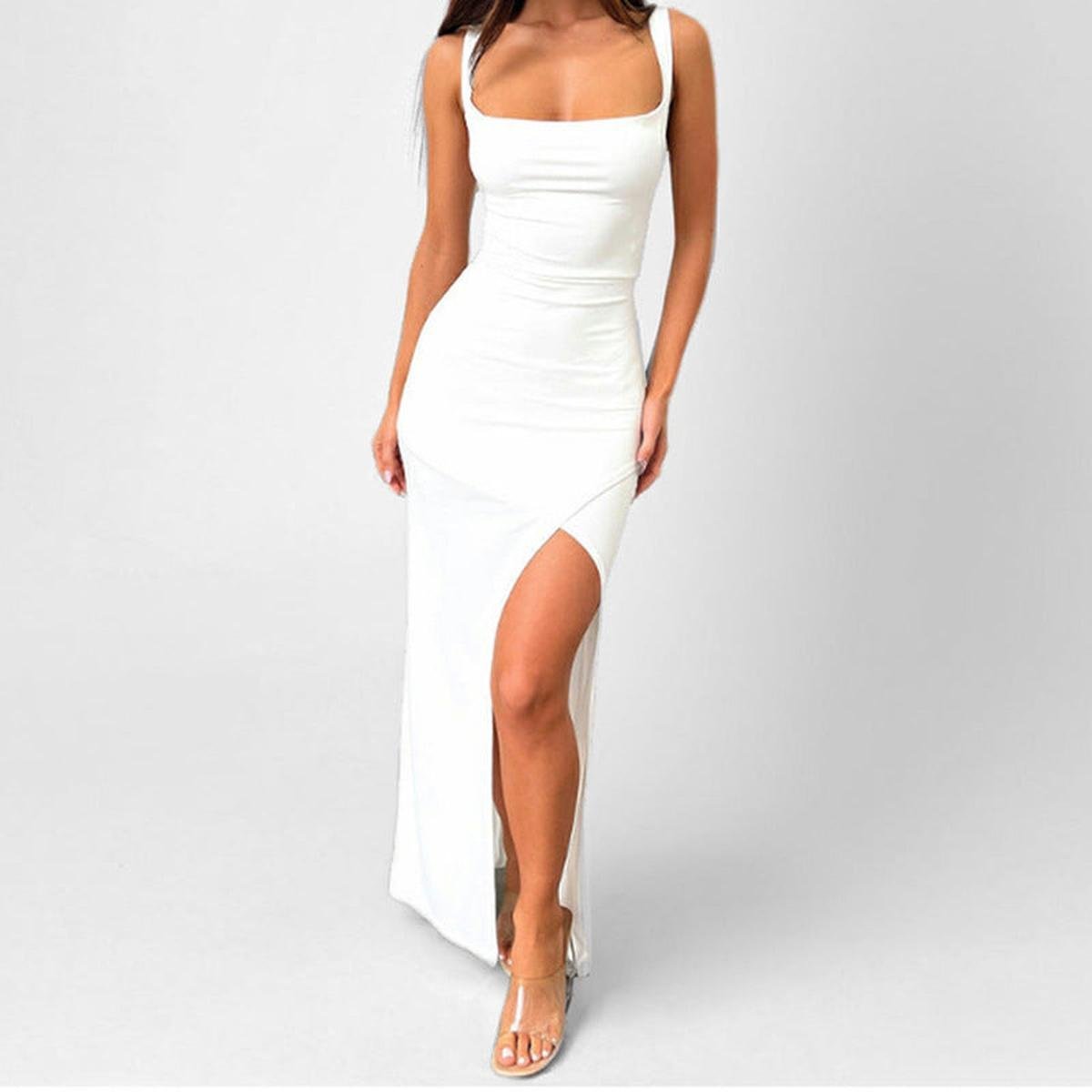 Satijnen Slanke Maxi-jurk met Spaghetti Bandjes