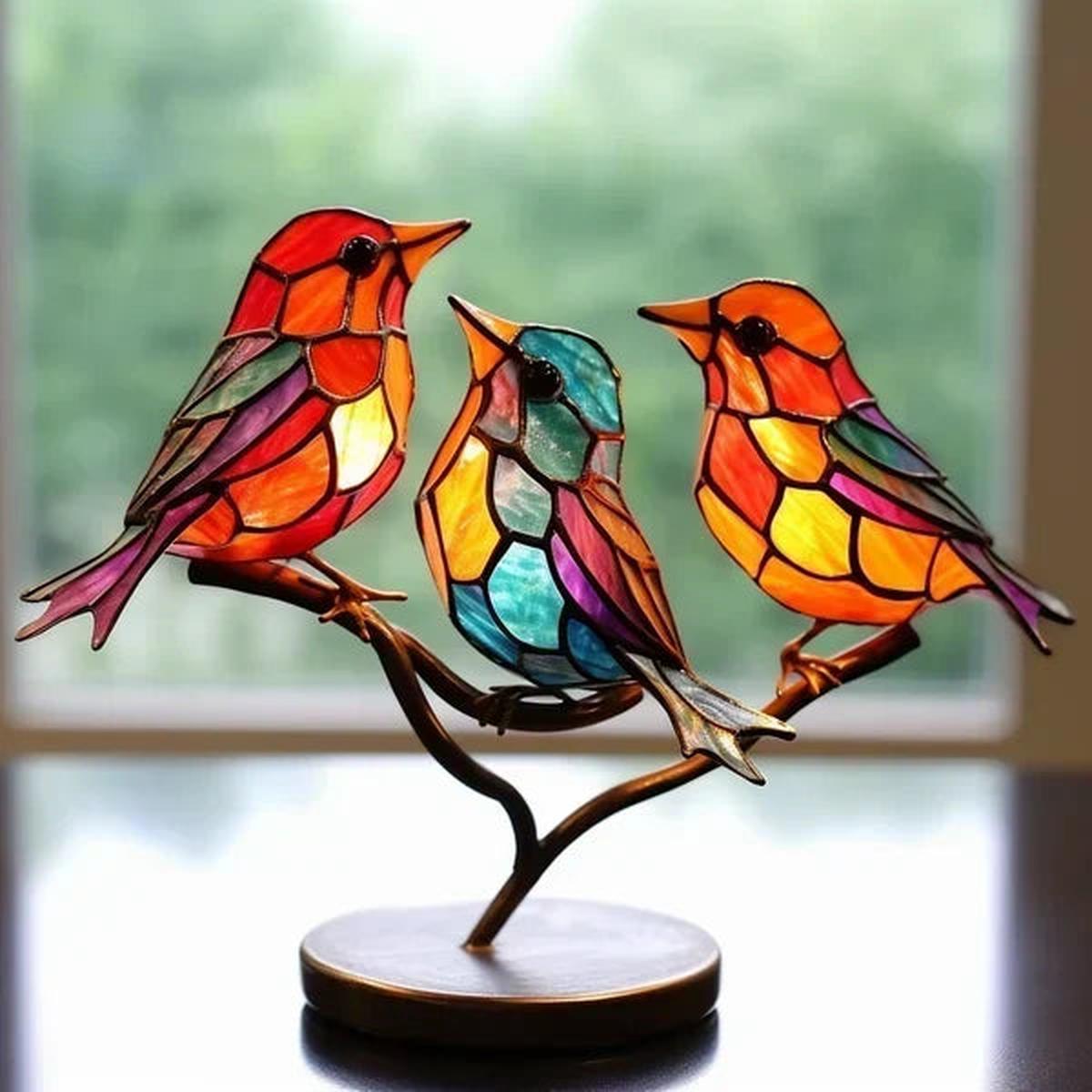 Set van Gekleurde Glazen Vogelsculpturen