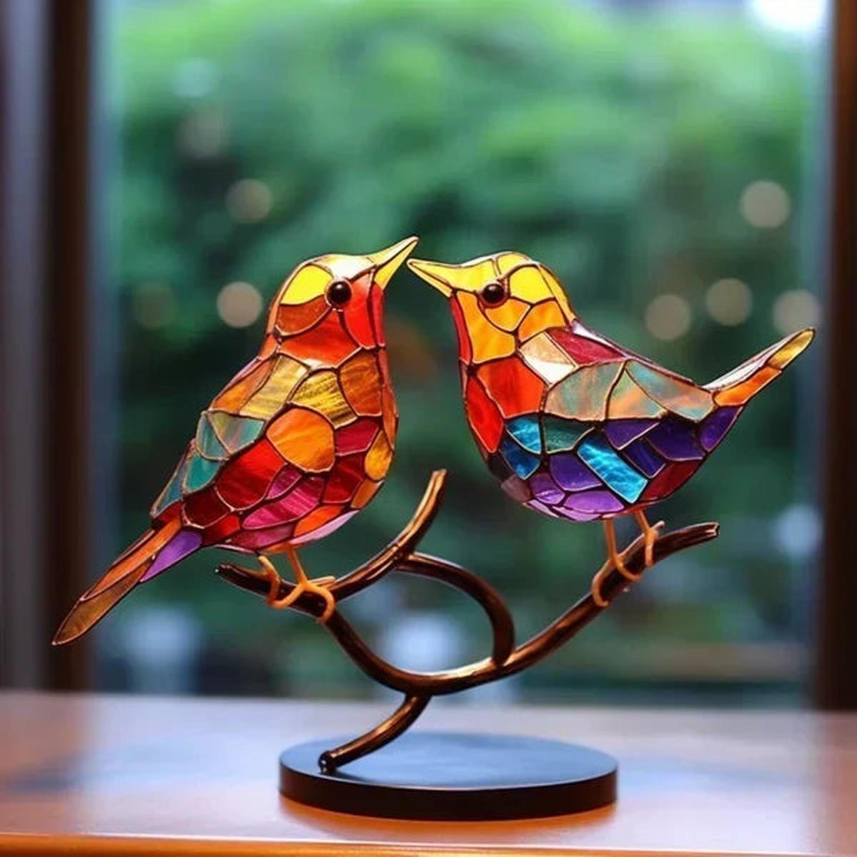 Set van Gekleurde Glazen Vogelsculpturen