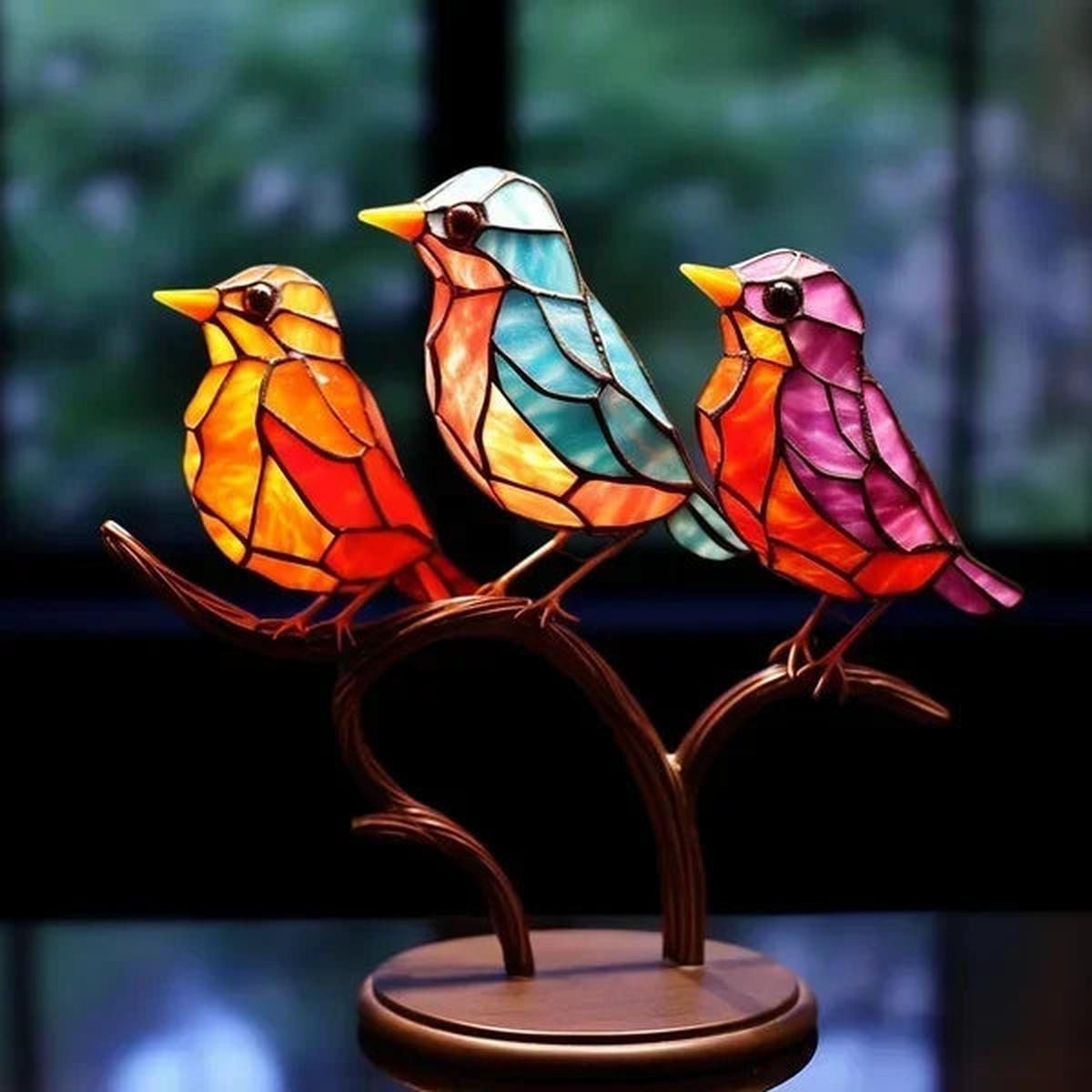 Set van Gekleurde Glazen Vogelsculpturen