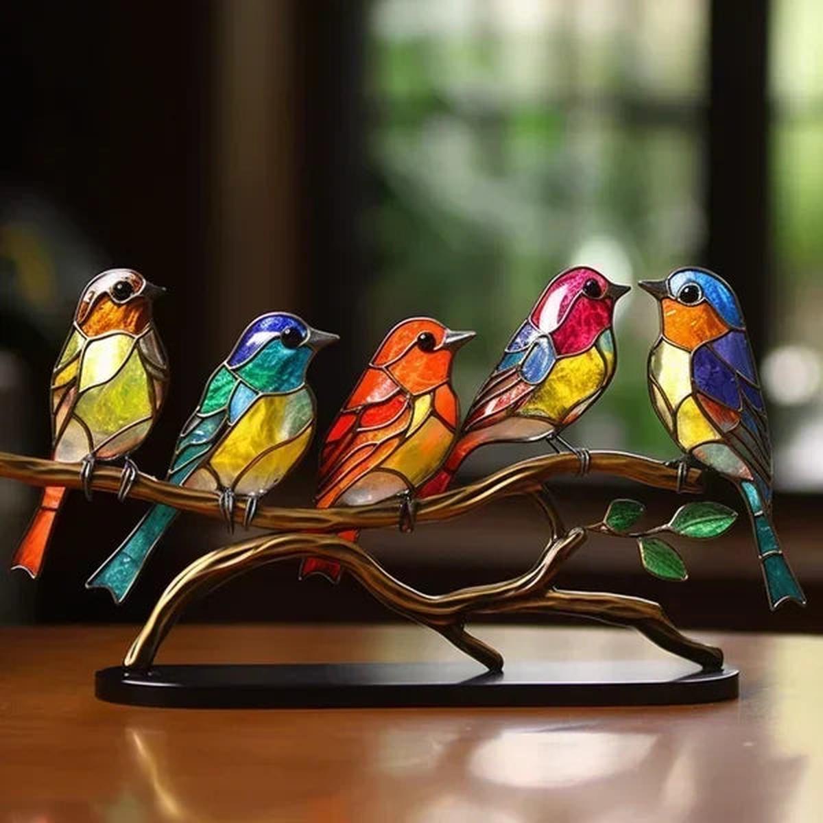 Set van Gekleurde Glazen Vogelsculpturen