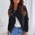 Slanke Leren Jas Met Rits- En Knoopsluiting Voor Dames