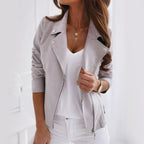 Slanke Leren Jas Met Rits- En Knoopsluiting Voor Dames