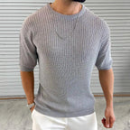 Slim Fit Ademend Ribbel Knit-Shirt Voor Mannen