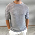 Slim Fit Ademend Ribbel Knit-Shirt Voor Mannen
