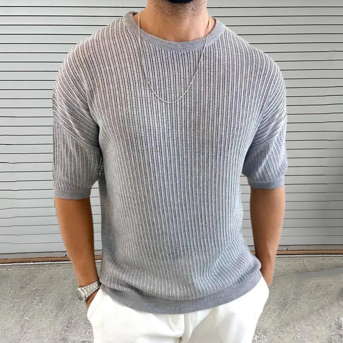 Slim Fit Ademend Ribbel Knit-Shirt Voor Mannen