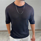 Slim Fit Ademend Ribbel Knit-Shirt Voor Mannen