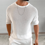 Slim Fit Ademend Ribbel Knit-Shirt Voor Mannen