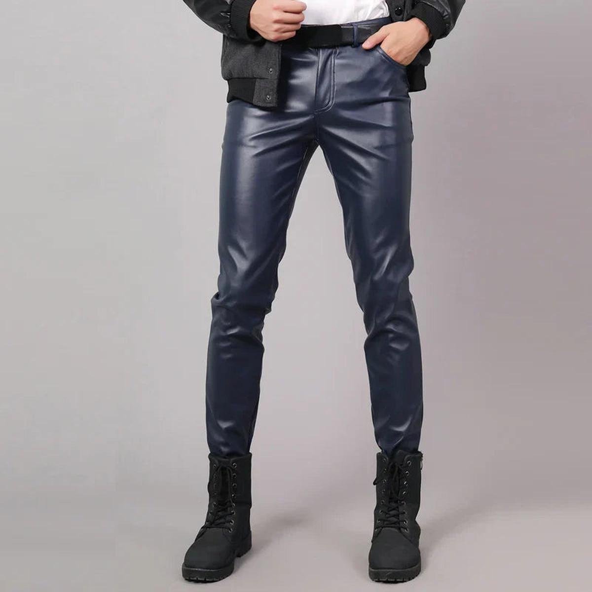 Slim-Fit Elastische Leren Broek Voor Mannen