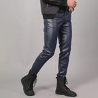 Slim-Fit Elastische Leren Broek Voor Mannen