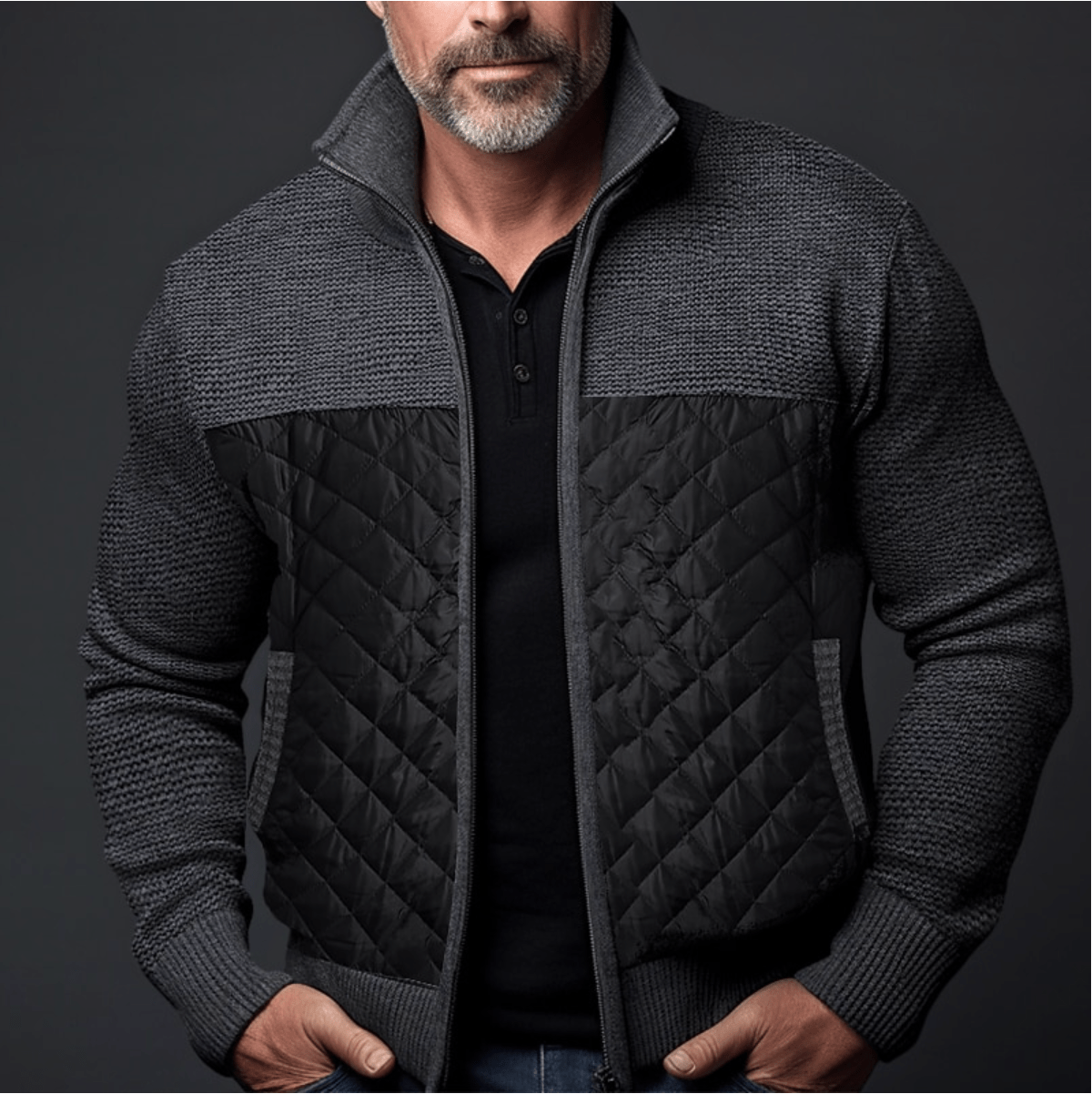 Slim Fit Gewatteerde Jas met Gebreide Mouwen