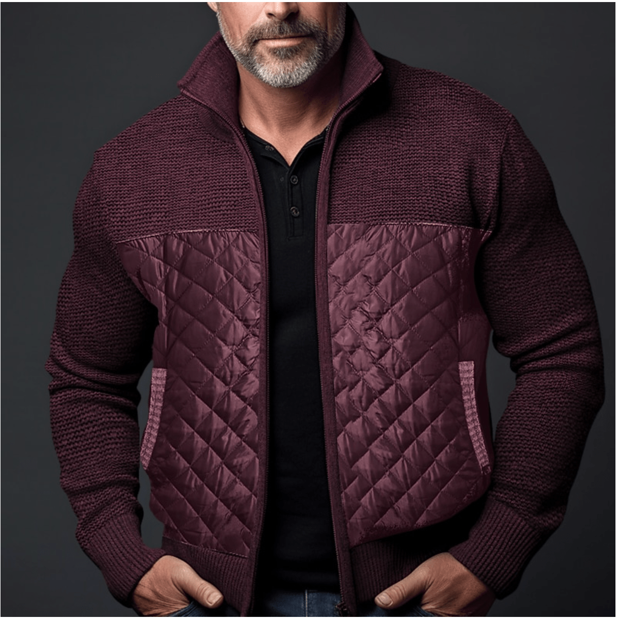 Slim Fit Gewatteerde Jas met Gebreide Mouwen