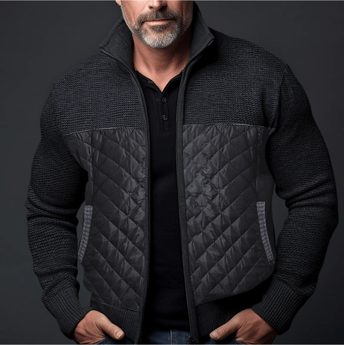 Slim Fit Gewatteerde Jas met Gebreide Mouwen