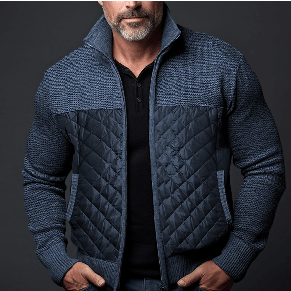Slim Fit Gewatteerde Jas met Gebreide Mouwen