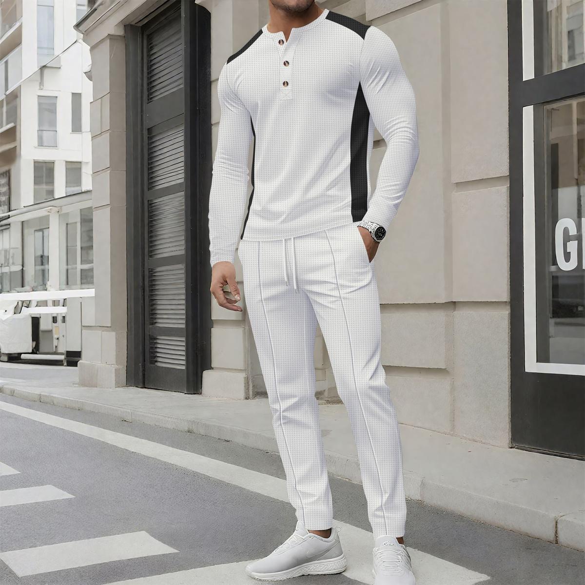 Slim Fit Henley Tracksuit Set Voor Heren