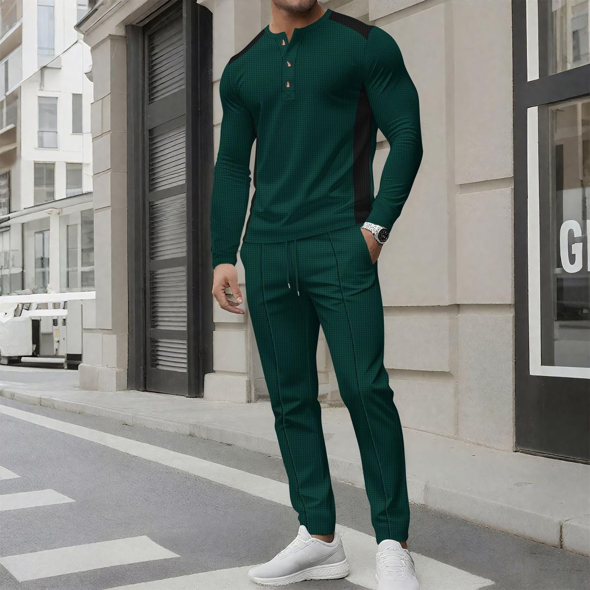 Slim Fit Henley Tracksuit Set Voor Heren