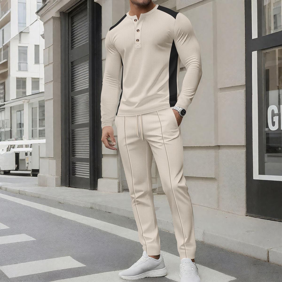 Slim Fit Henley Tracksuit Set Voor Heren