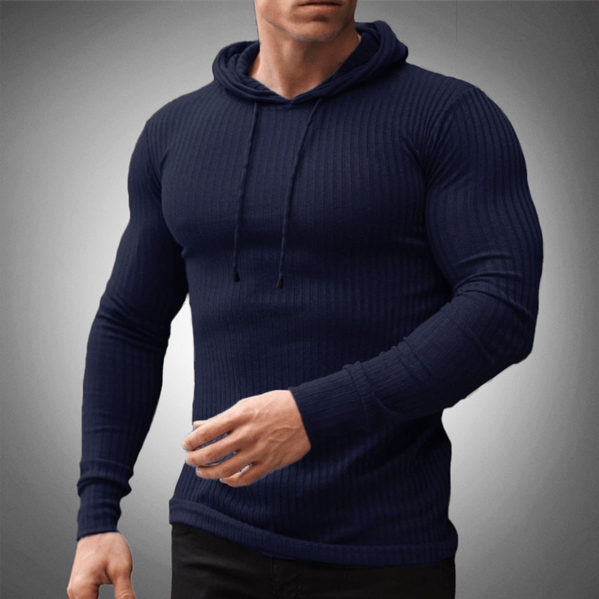 Slim Fit Ribgebreide Hoodie Voor Heren