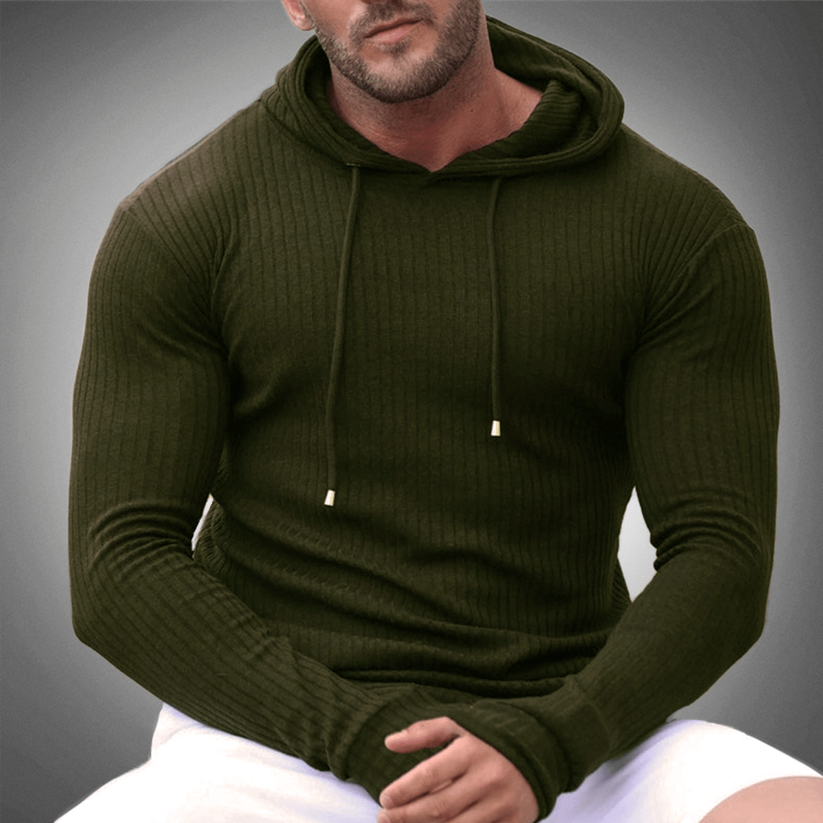 Slim Fit Ribgebreide Hoodie Voor Heren