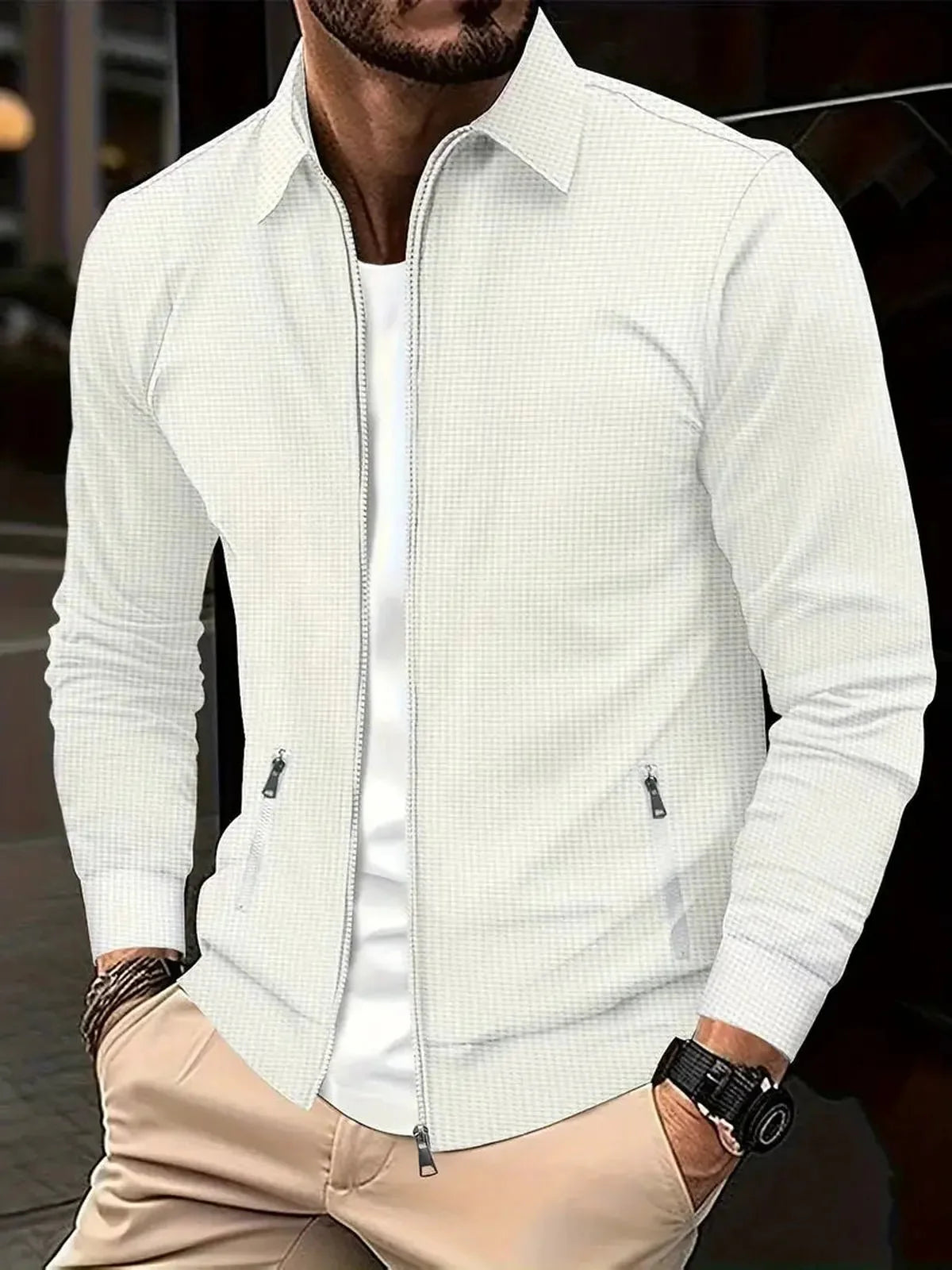 Slim Fit Wafelbrei Jas met Reverskraag